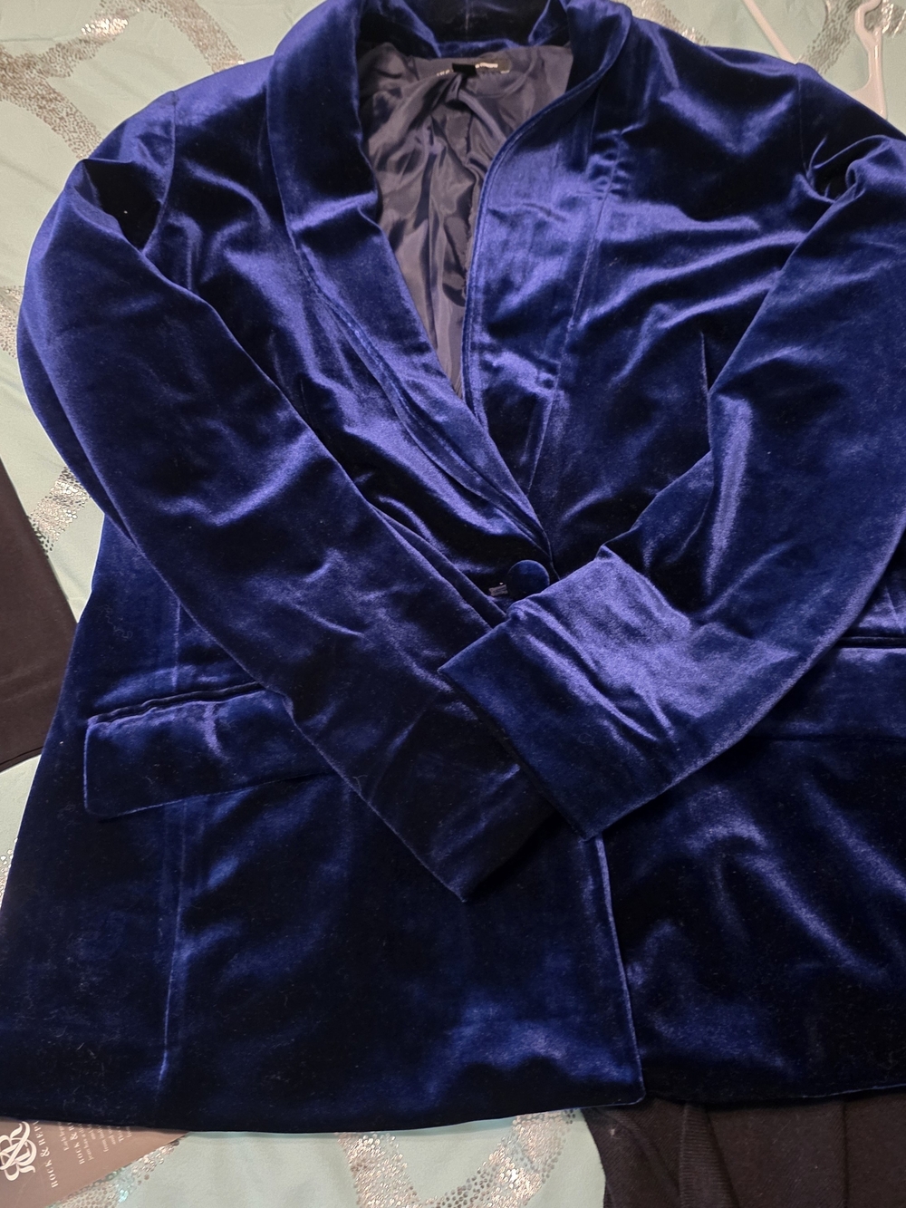 Women's Velvet Blazer Jacket - Deep Blue